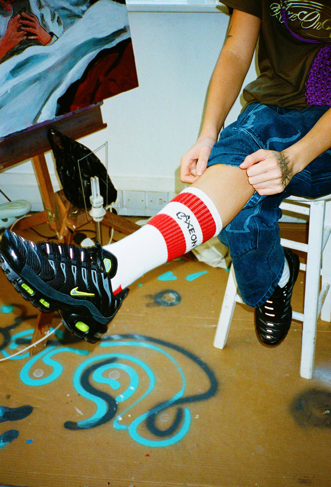 Striped Logo Socks - White/Red
