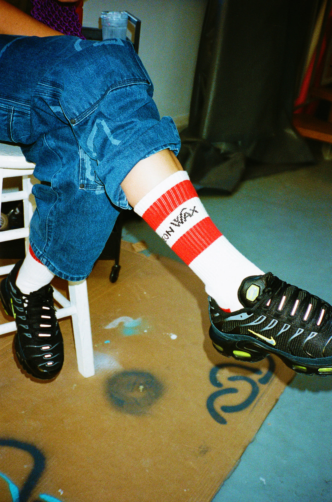 Striped Logo Socks - White/Red